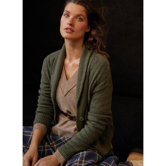 NEW Pilcro Cropped & Collared Cable Knit Cardigan Sweater Moss - Picture 1 of 13